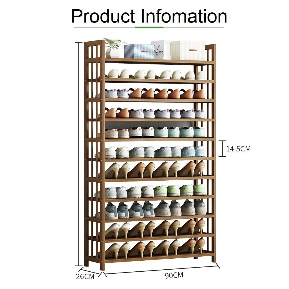 10-Tier Bamboo Shoe Rack Storage Organizer, Space Saver