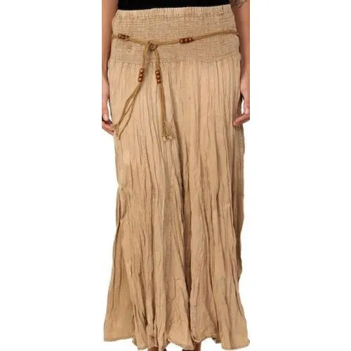 100% Cotton Skirt with Macrame and Bead Belt in Acid Wash Khaki