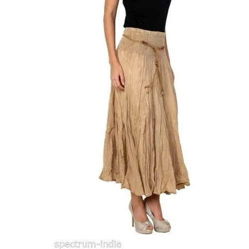 100% Cotton Skirt with Macrame and Bead Belt in Acid Wash Khaki