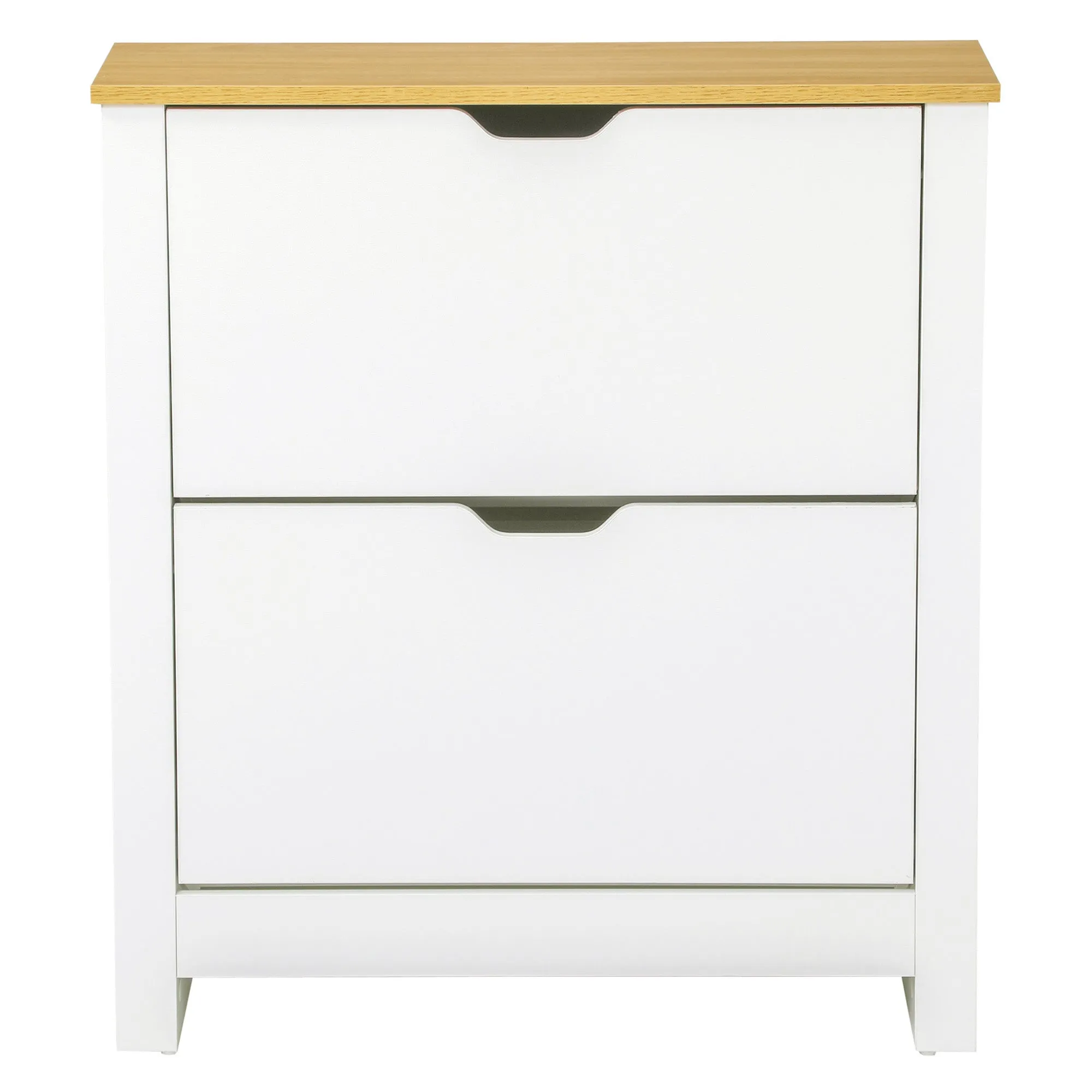 12-Shoe Storage Cabinet 4 Shelves 2 Drawers 4 Protective Legs Modern Stylish Unit Hallway Bedroom Home Furniture White