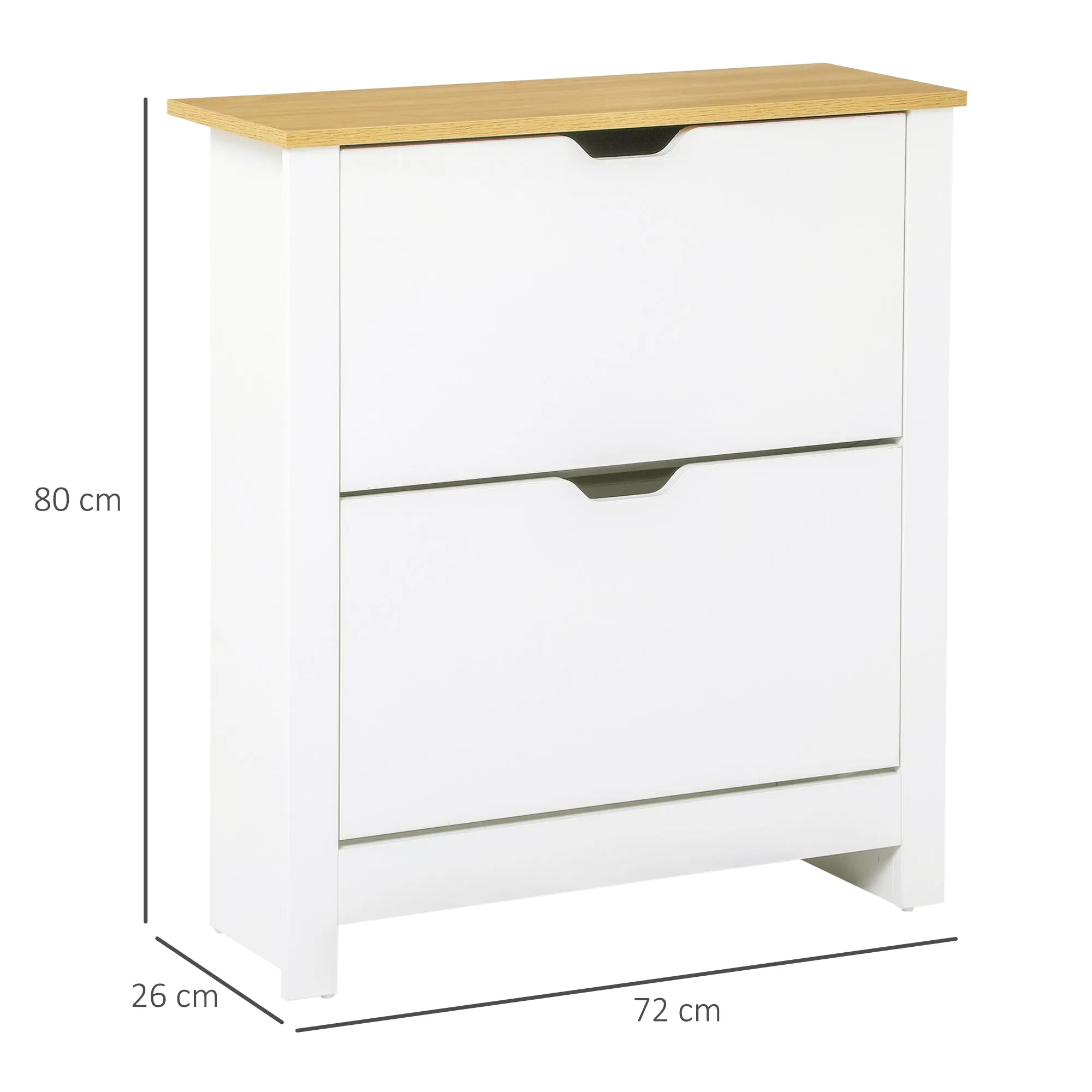 12-Shoe Storage Cabinet 4 Shelves 2 Drawers 4 Protective Legs Modern Stylish Unit Hallway Bedroom Home Furniture White