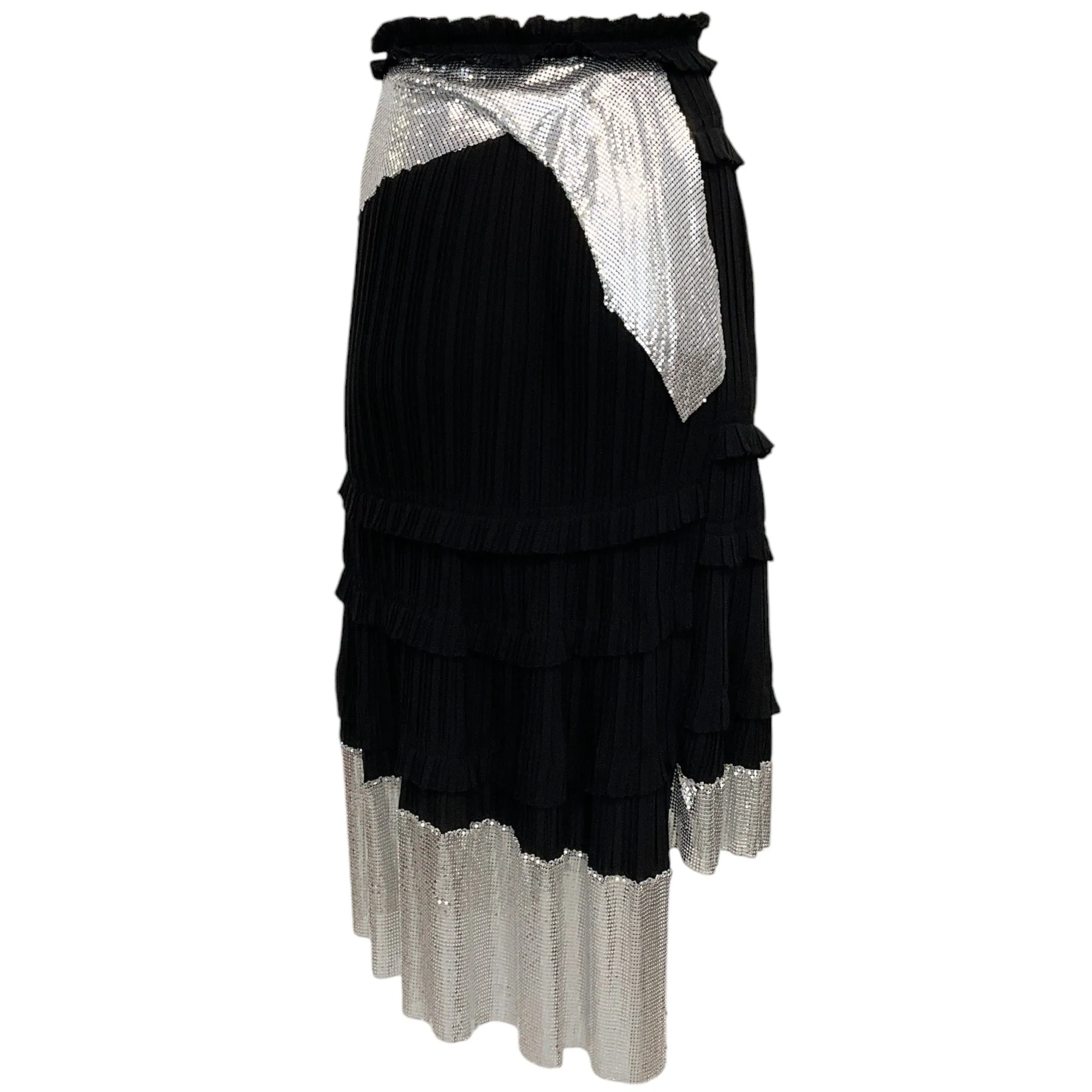 3.1 Phillip Lim Black Pleated Skirt with Silver Chainmail Detail