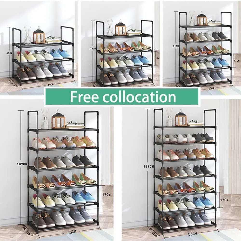 4-Tier Stainless Steel Shoe Rack, Holds 15 Pairs - Black