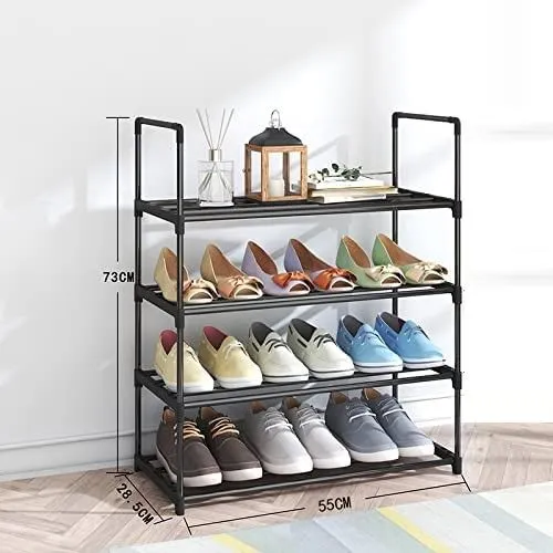 4-Tier Stainless Steel Shoe Rack, Holds 15 Pairs - Black