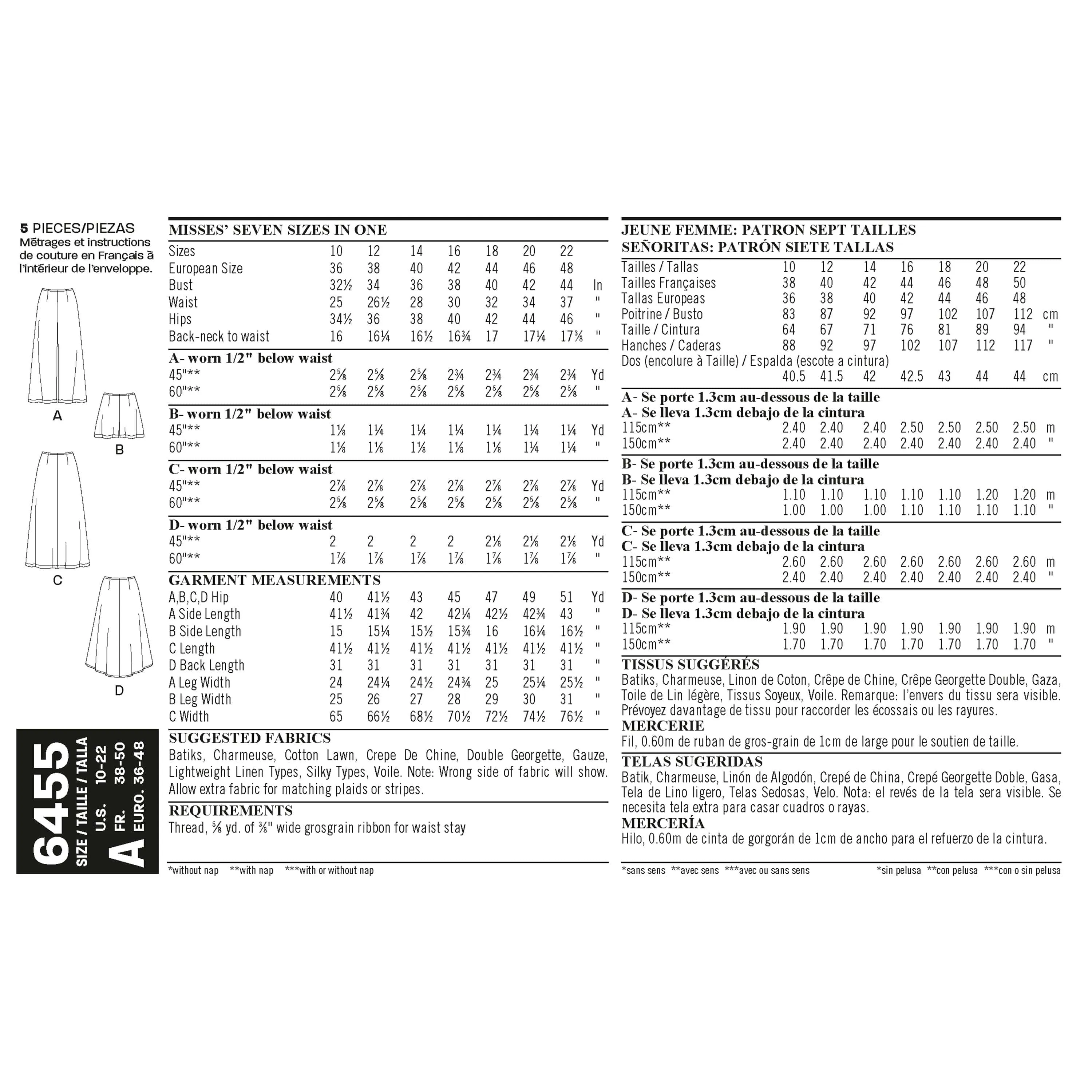 6455 Misses' Tie Front Pants, Shorts and Skirts