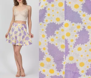 70s Handmade Daisy Floral Mini Skirt - Medium, 30"