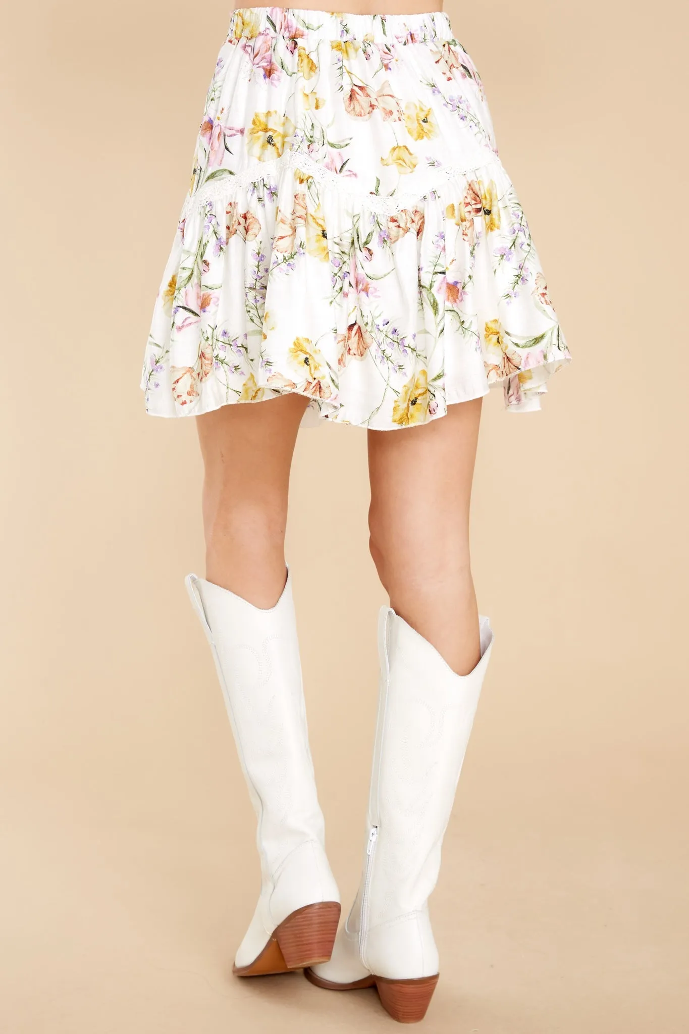 April Showers White Floral Skirt