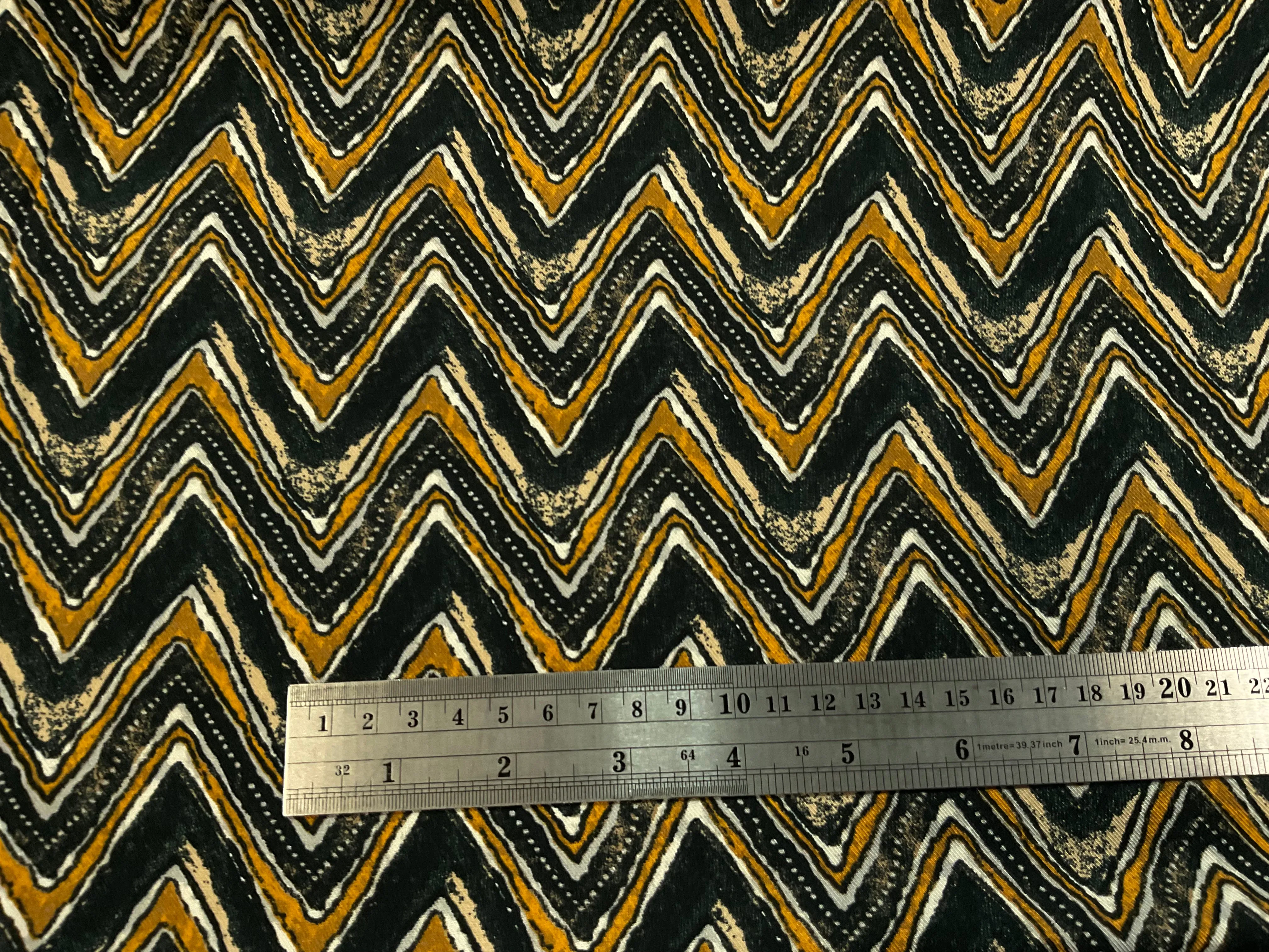 Black and Ochre Zig Zag Viscose Twill