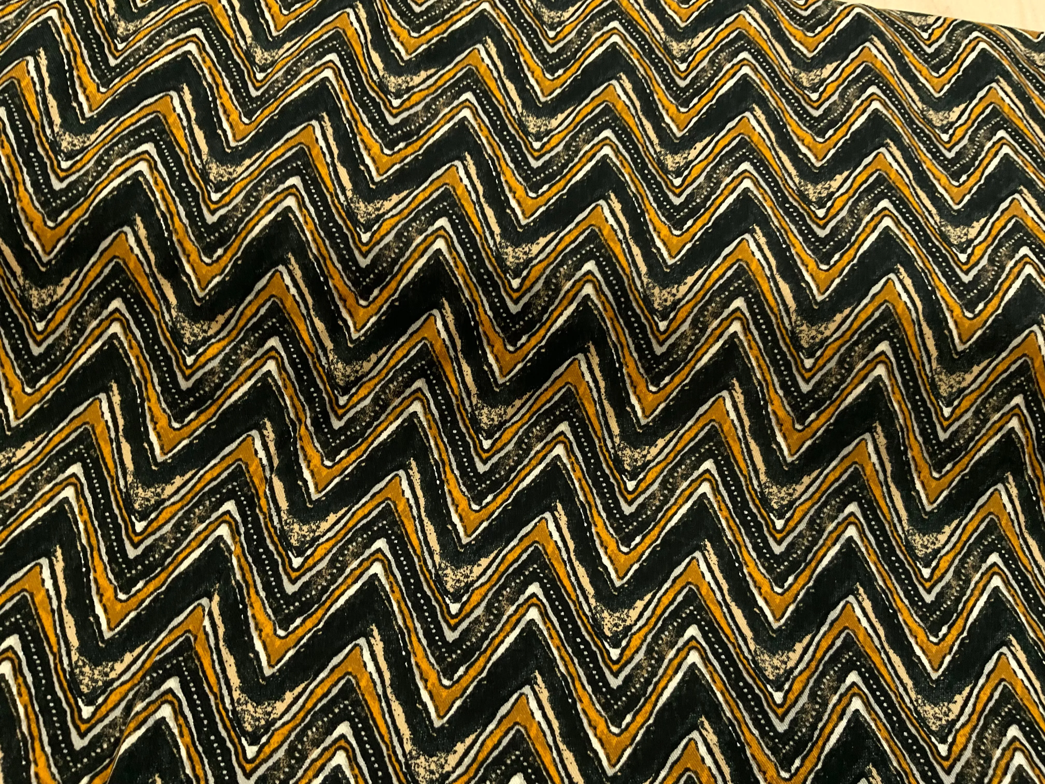 Black and Ochre Zig Zag Viscose Twill