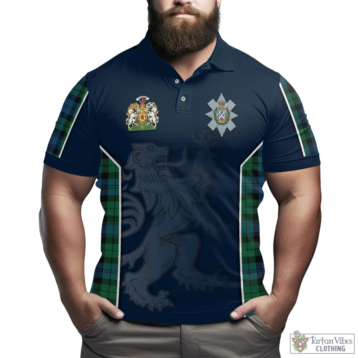 Black Watch Ancient Tartan Men's Polo Shirt with Family Crest and Lion Rampant Vibes Sport Style