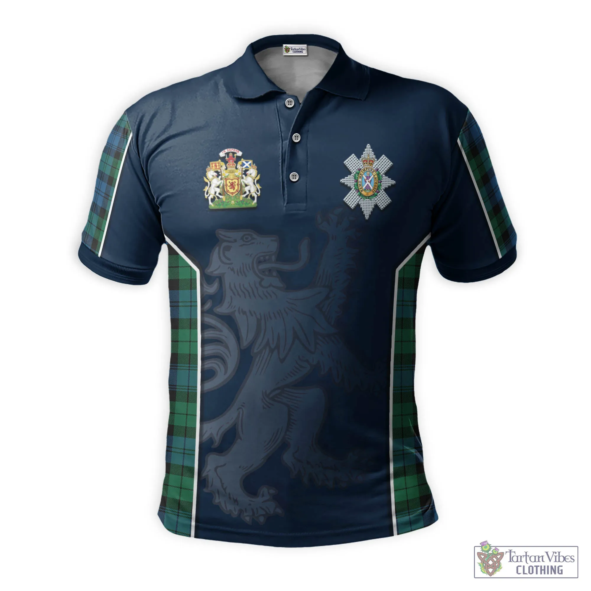 Black Watch Ancient Tartan Men's Polo Shirt with Family Crest and Lion Rampant Vibes Sport Style