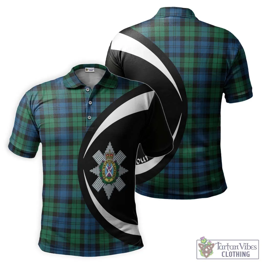 Black Watch Ancient Tartan Men's Polo Shirt with Family Crest Circle Style