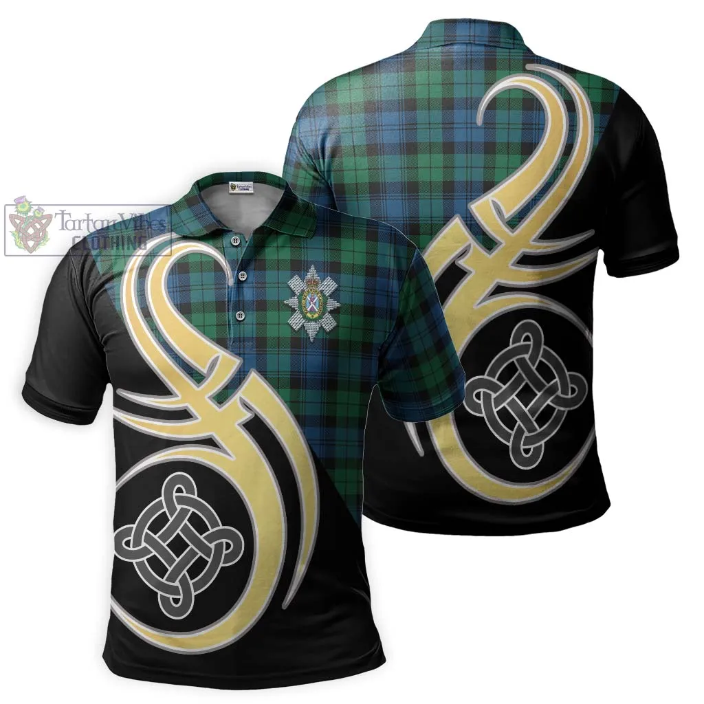 Black Watch Ancient Tartan Polo Shirt with Family Crest and Celtic Symbol Style