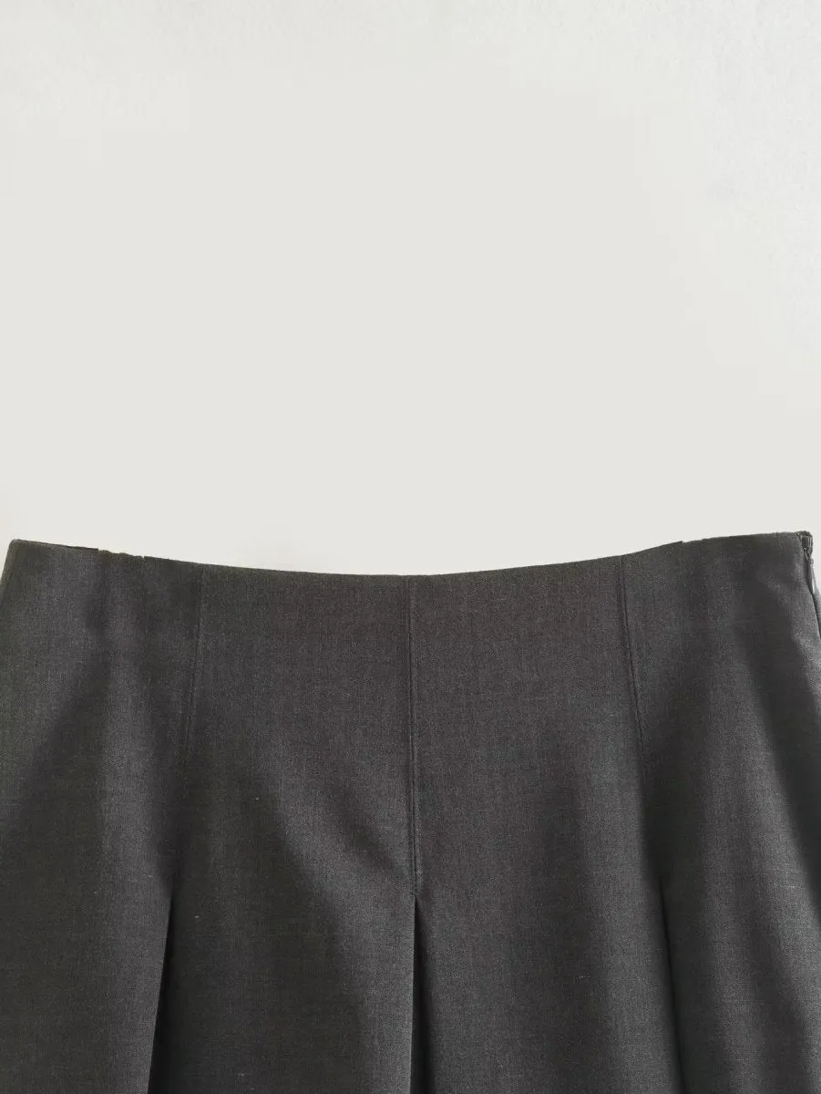 Black&Grey Pleated Skirt With Shorts