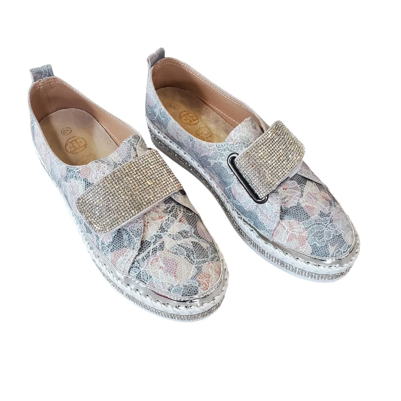 BLING STRAP FLORAL GREY ROSE SHOE