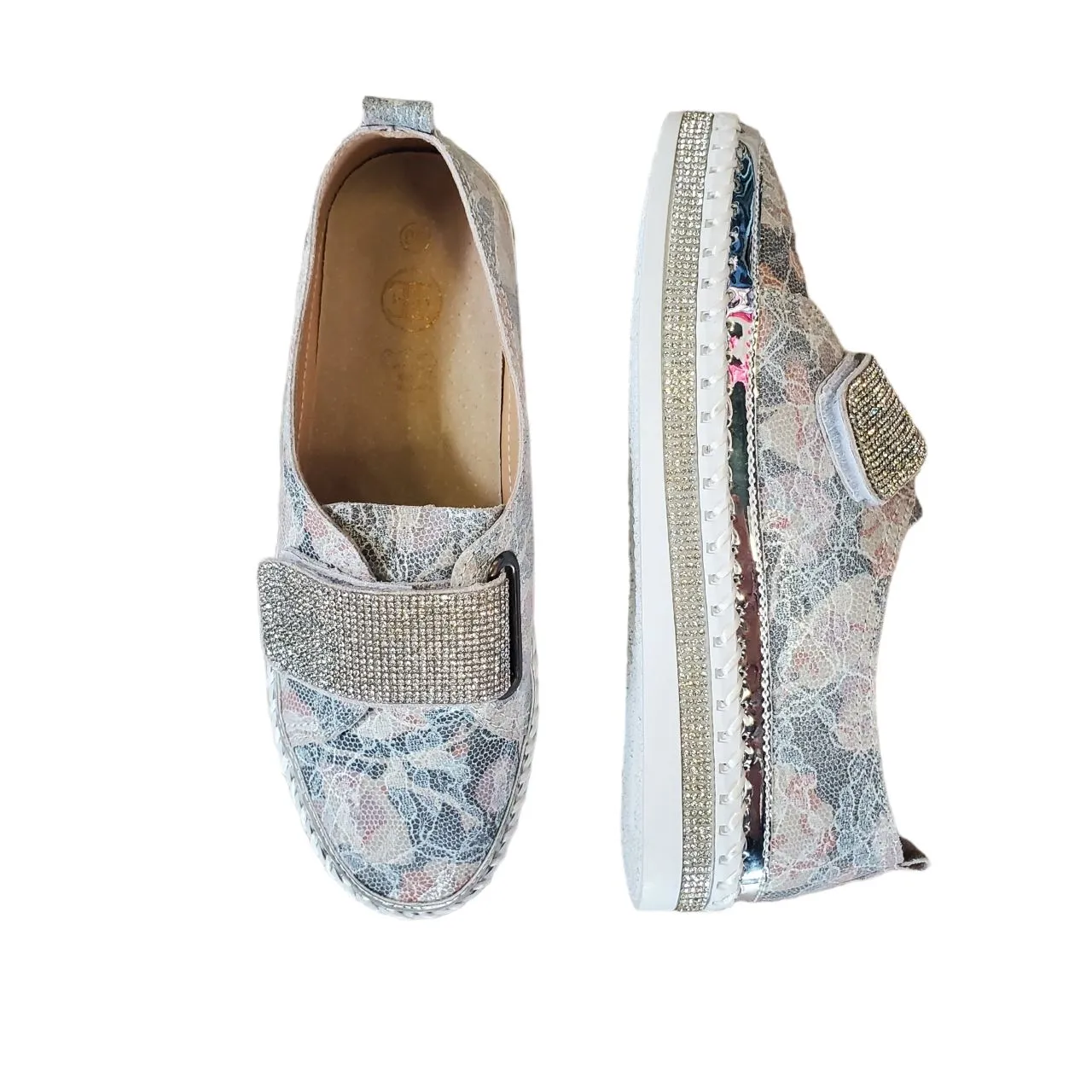 BLING STRAP FLORAL GREY ROSE SHOE