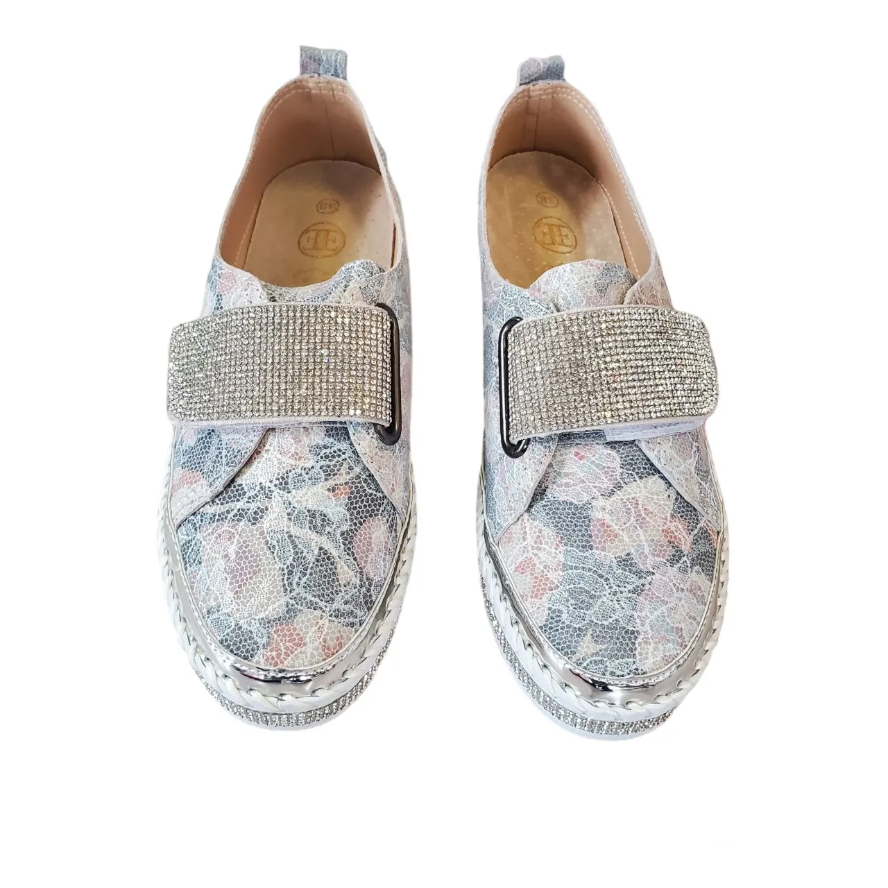 BLING STRAP FLORAL GREY ROSE SHOE