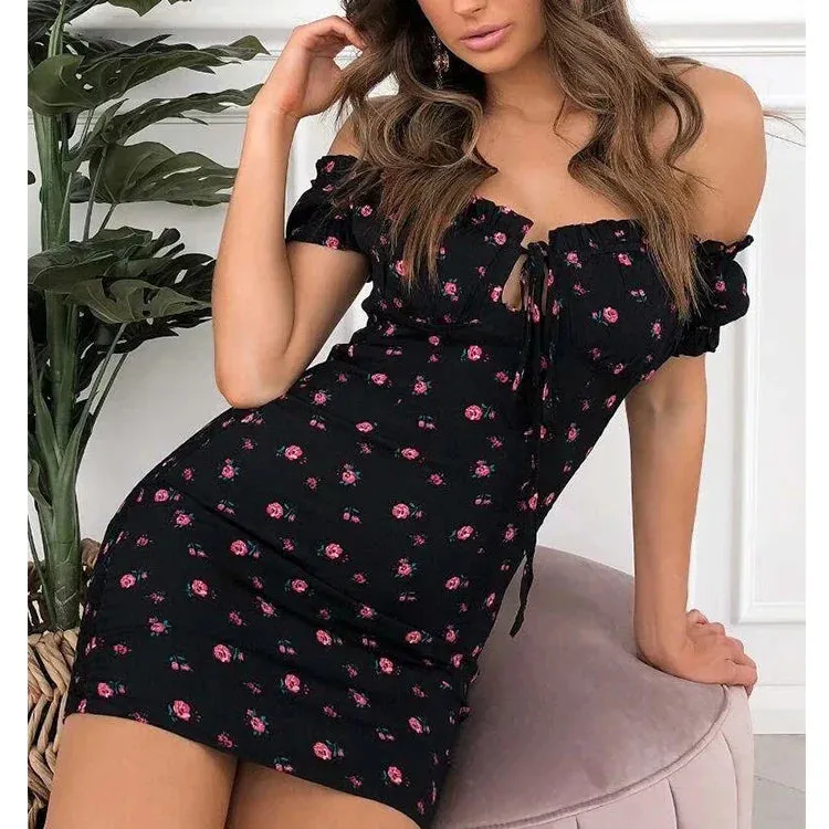 Boho Women Floral Ruched Ruffles A-Line Dress