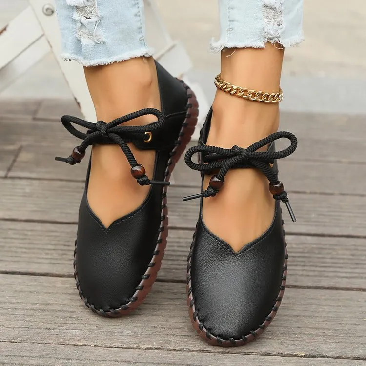 British Retro Round Head Lightweight Soft Sole Casual Pumps Women