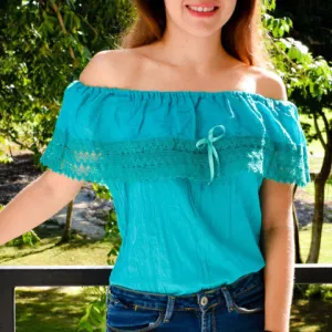 Campesina Off the Shoulder Blouse Teal