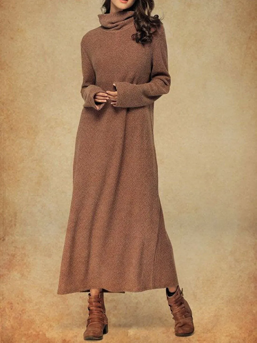 Casual Loose High Neck Long Sleeve Sweater Dress