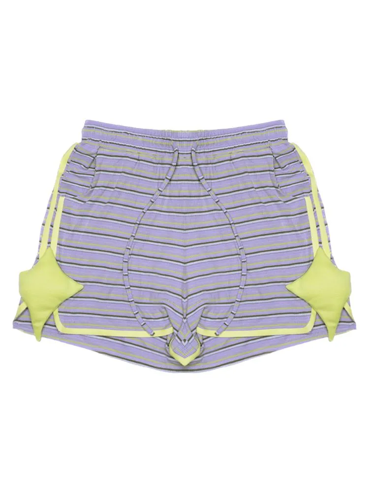 Casual Retro Sporty Purple Striped Star Shorts【s0000006578】