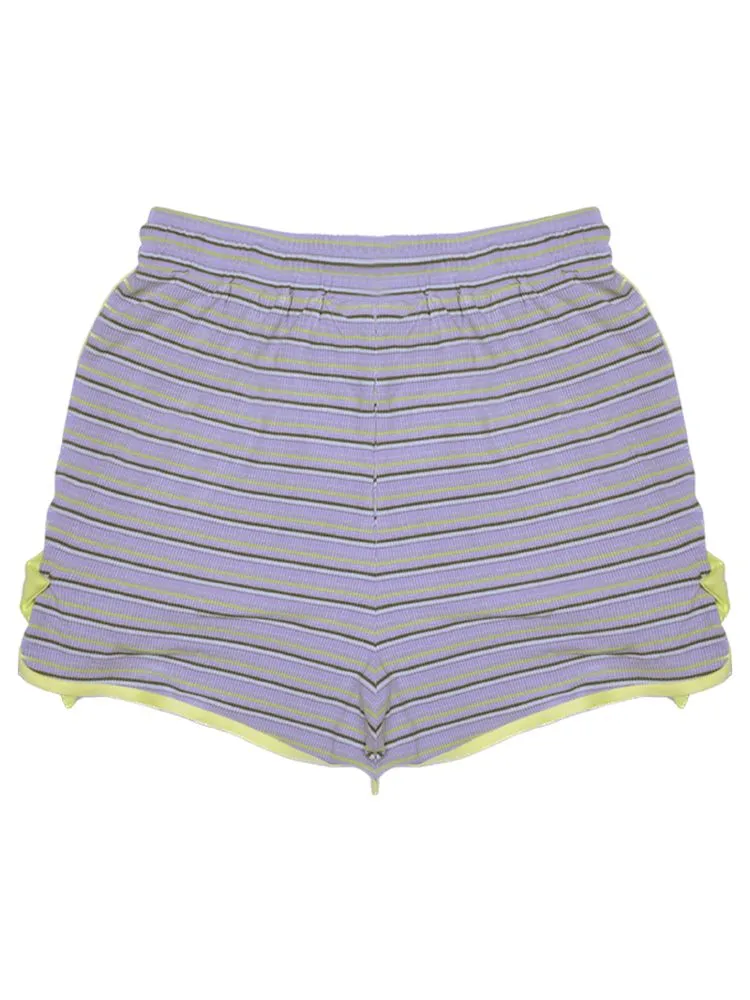 Casual Retro Sporty Purple Striped Star Shorts【s0000006578】