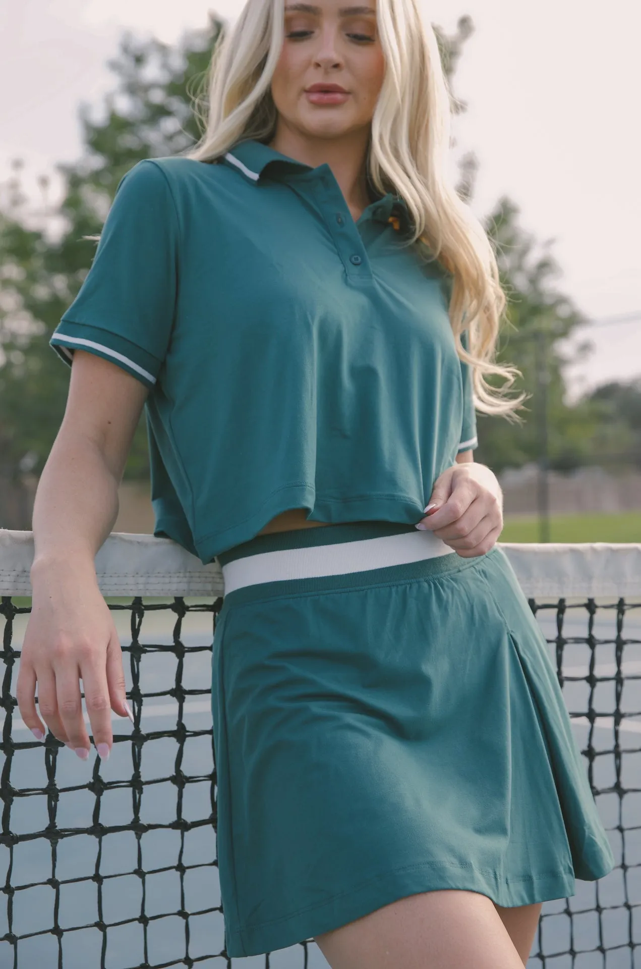 Courtside Green Cropped Polo Shirt