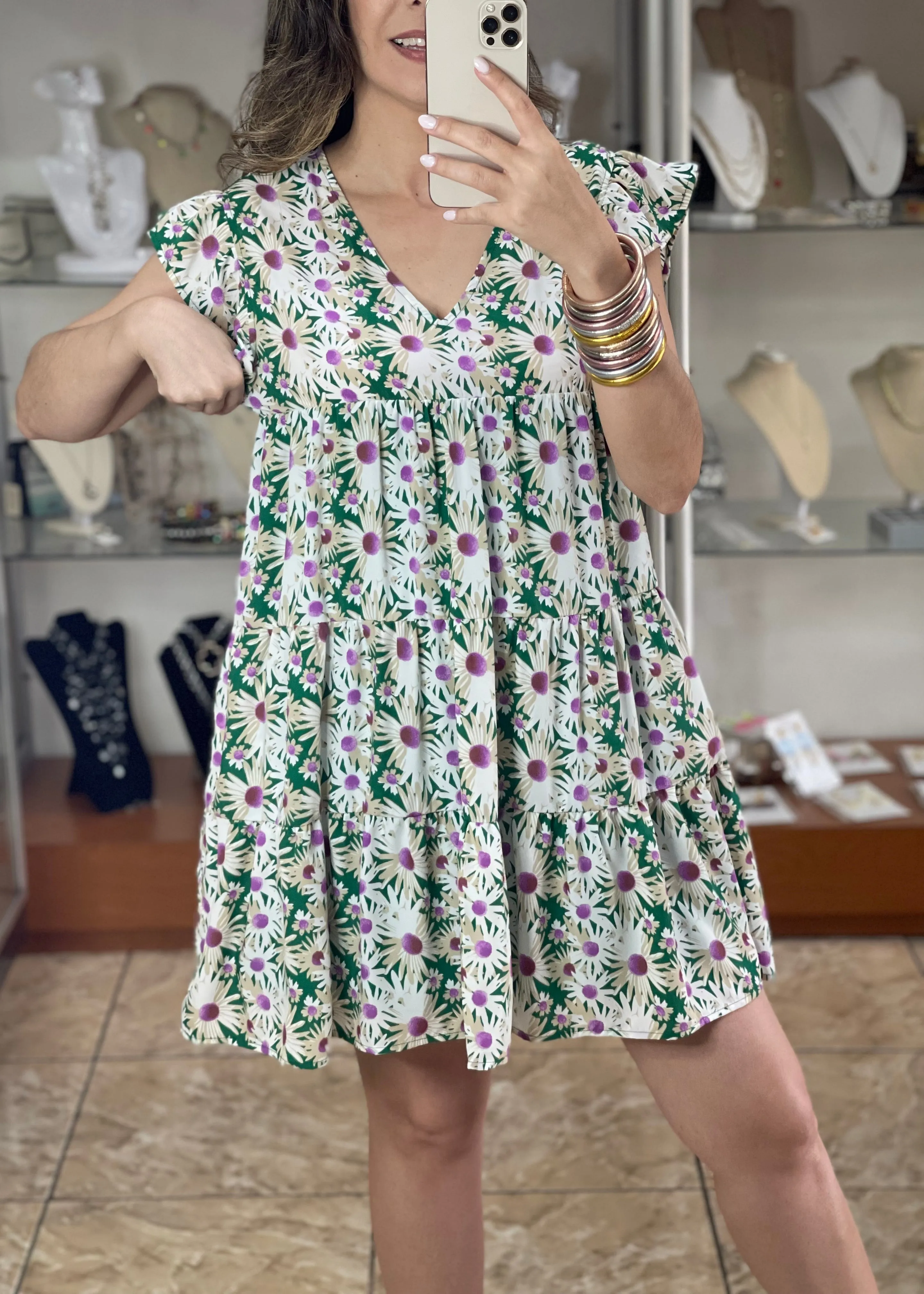 Dark Green Floral Dress