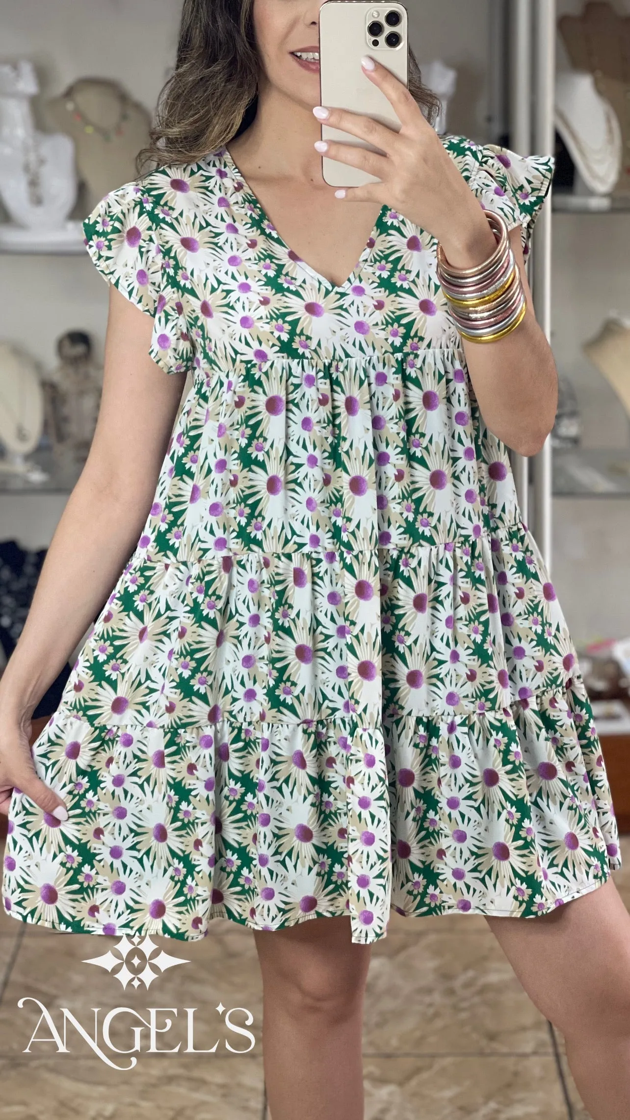 Dark Green Floral Dress