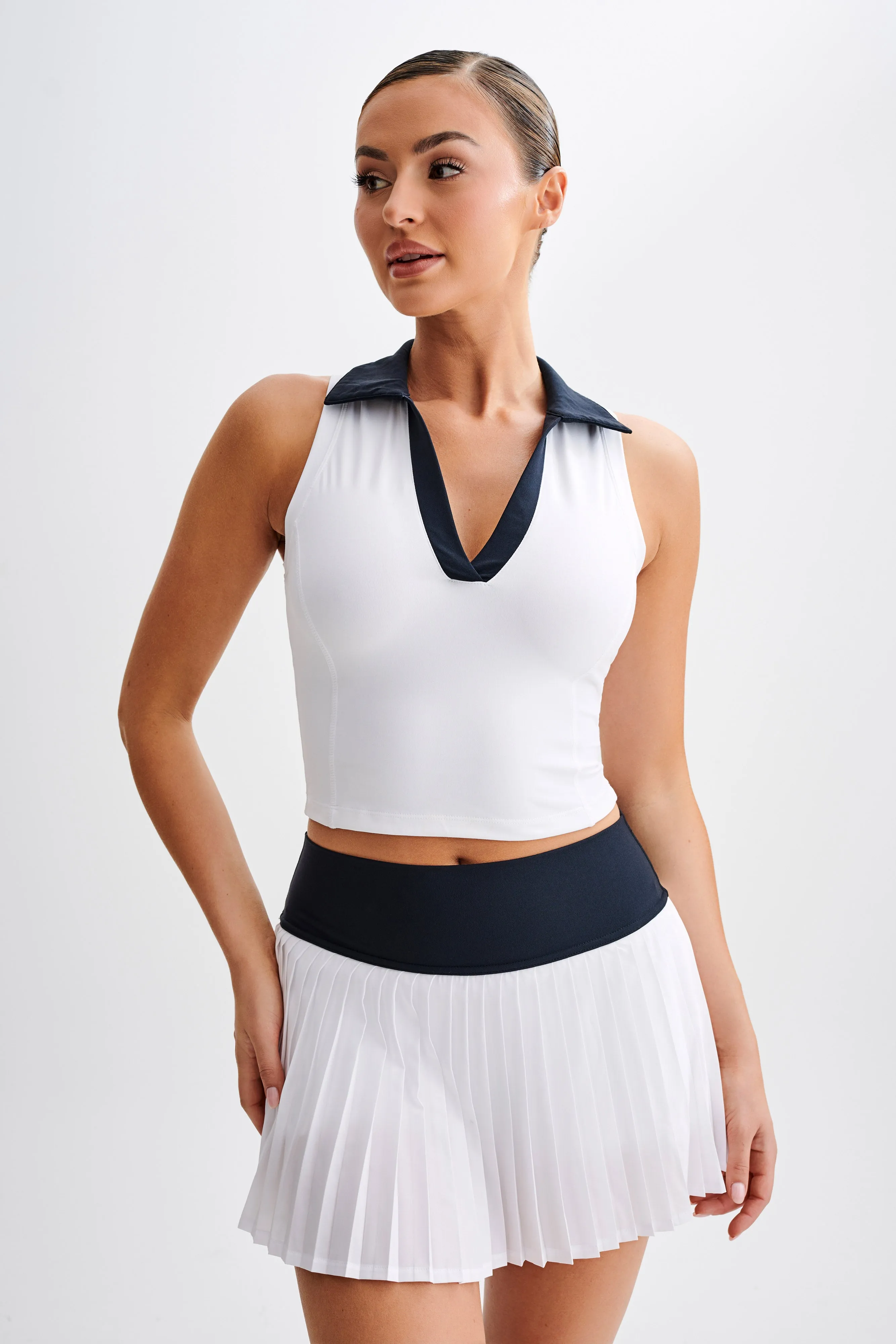 Denver Sleeveless Collared Active Top - Black/White