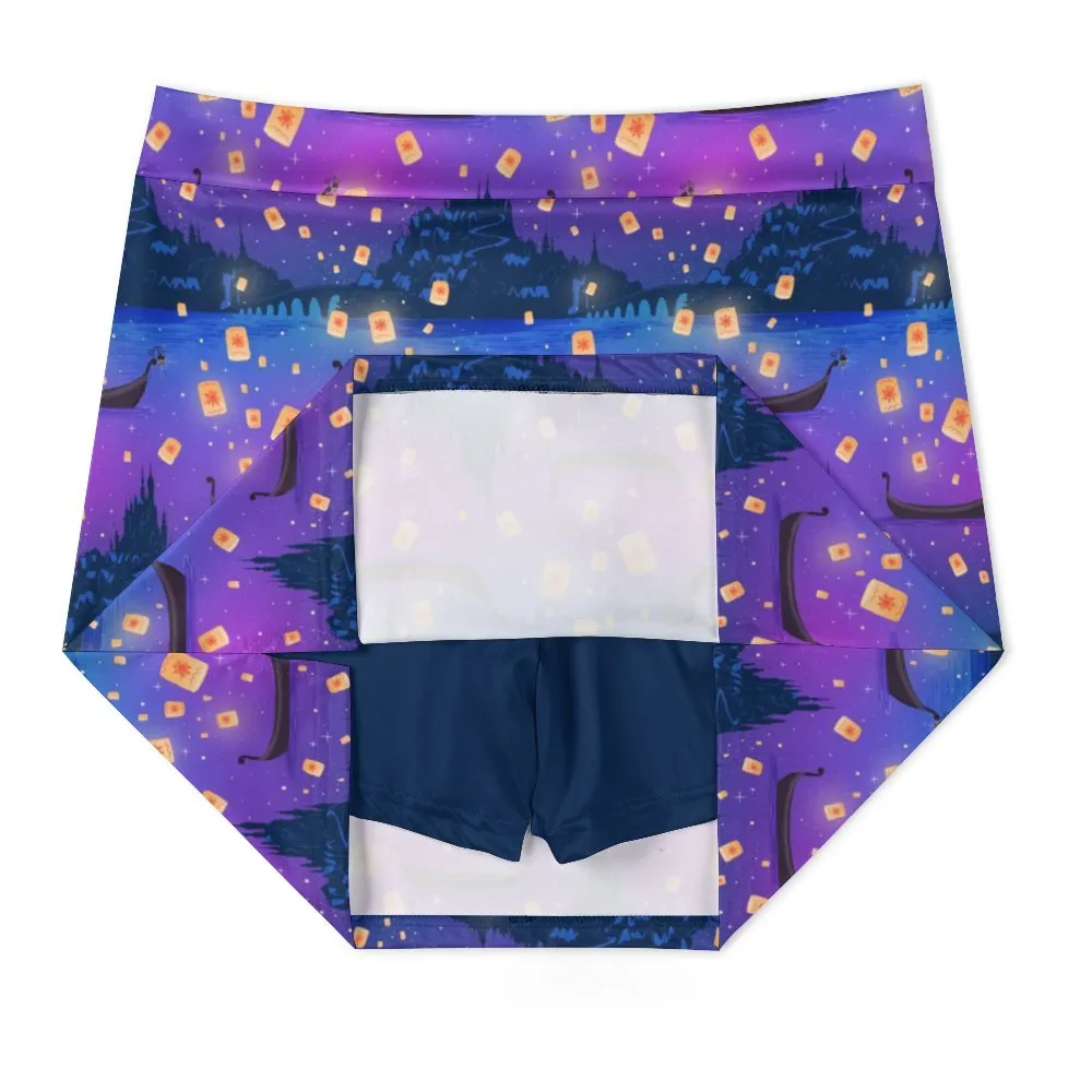 Disney Tangled Rapunzel Floating Lanterns Athletic A-Line Skirt With Pocket Solid Shorts