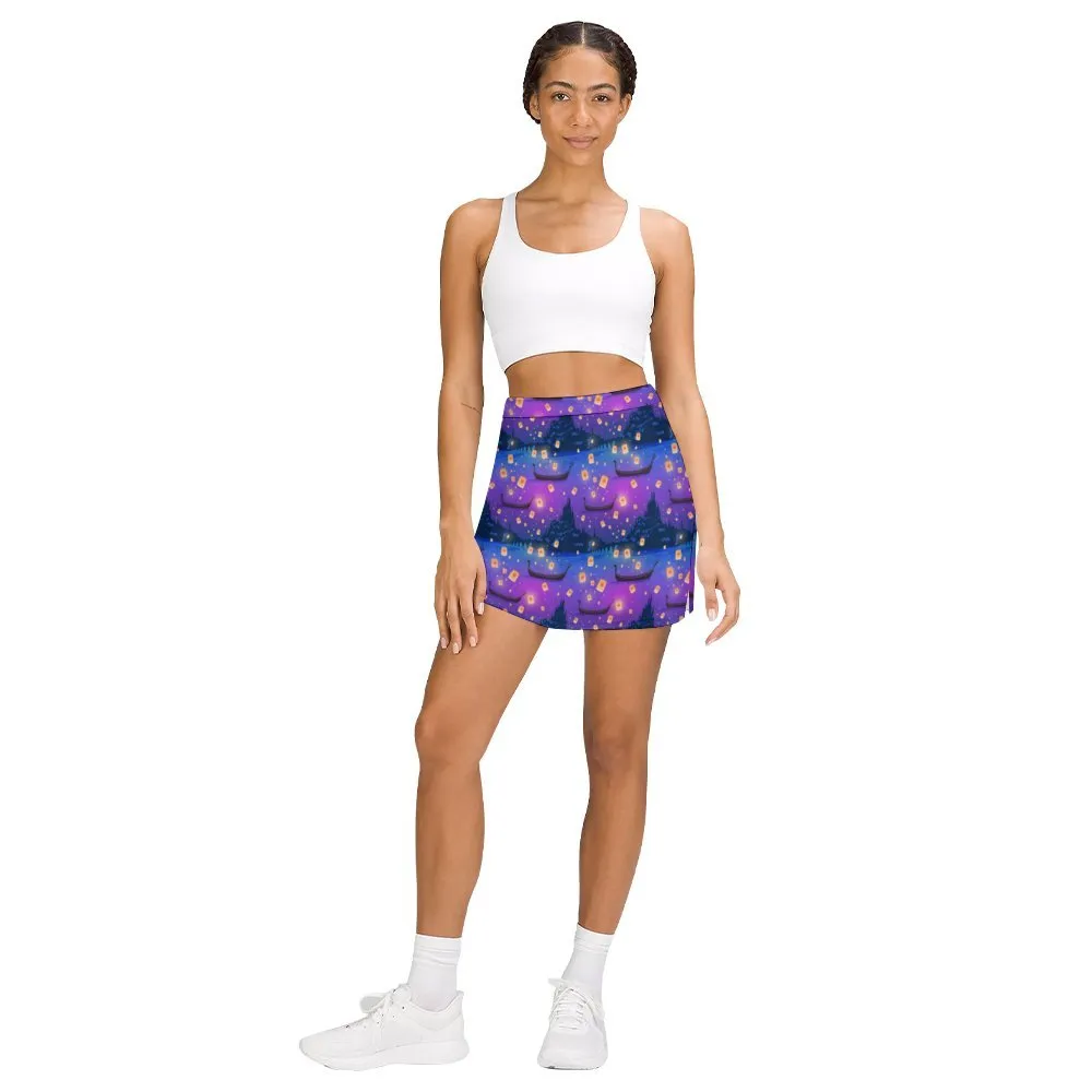 Disney Tangled Rapunzel Floating Lanterns Athletic A-Line Skirt With Pocket Solid Shorts