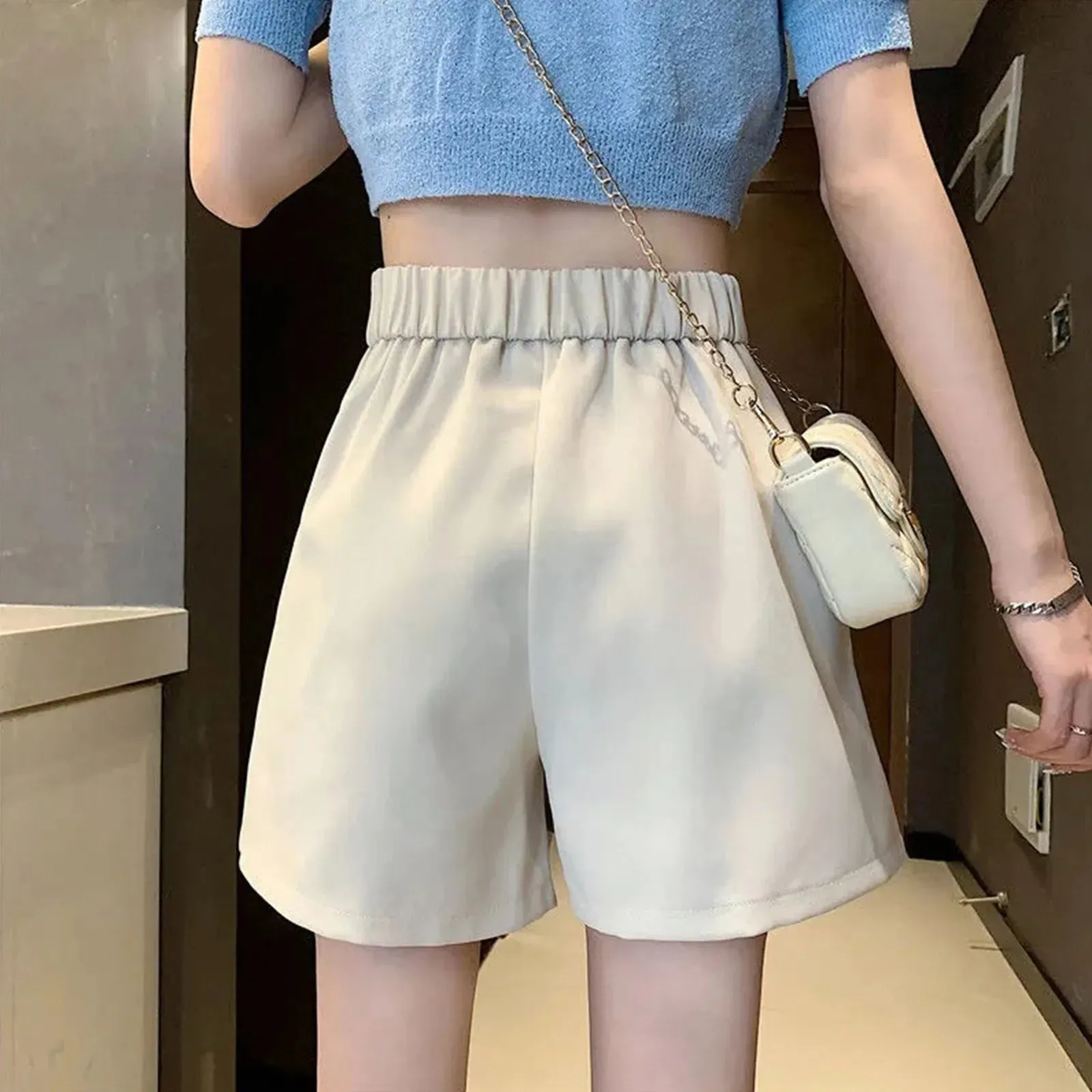 Elegant High Waisted Pleated Casual A-Line Shorts