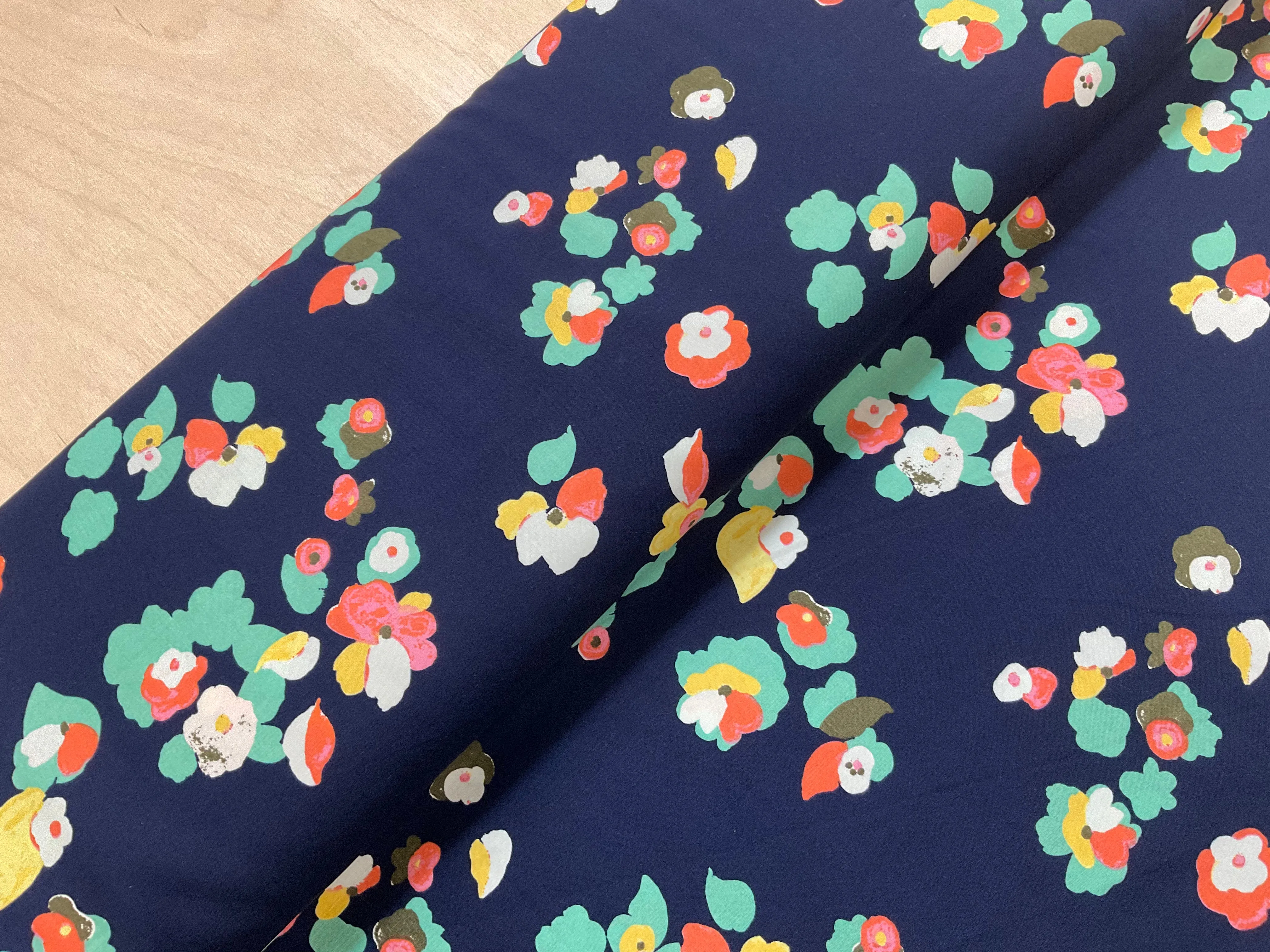 Falling Blossom Navy Viscose