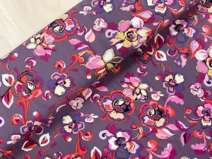 Fancy Flowers on Plum Viscose Twill