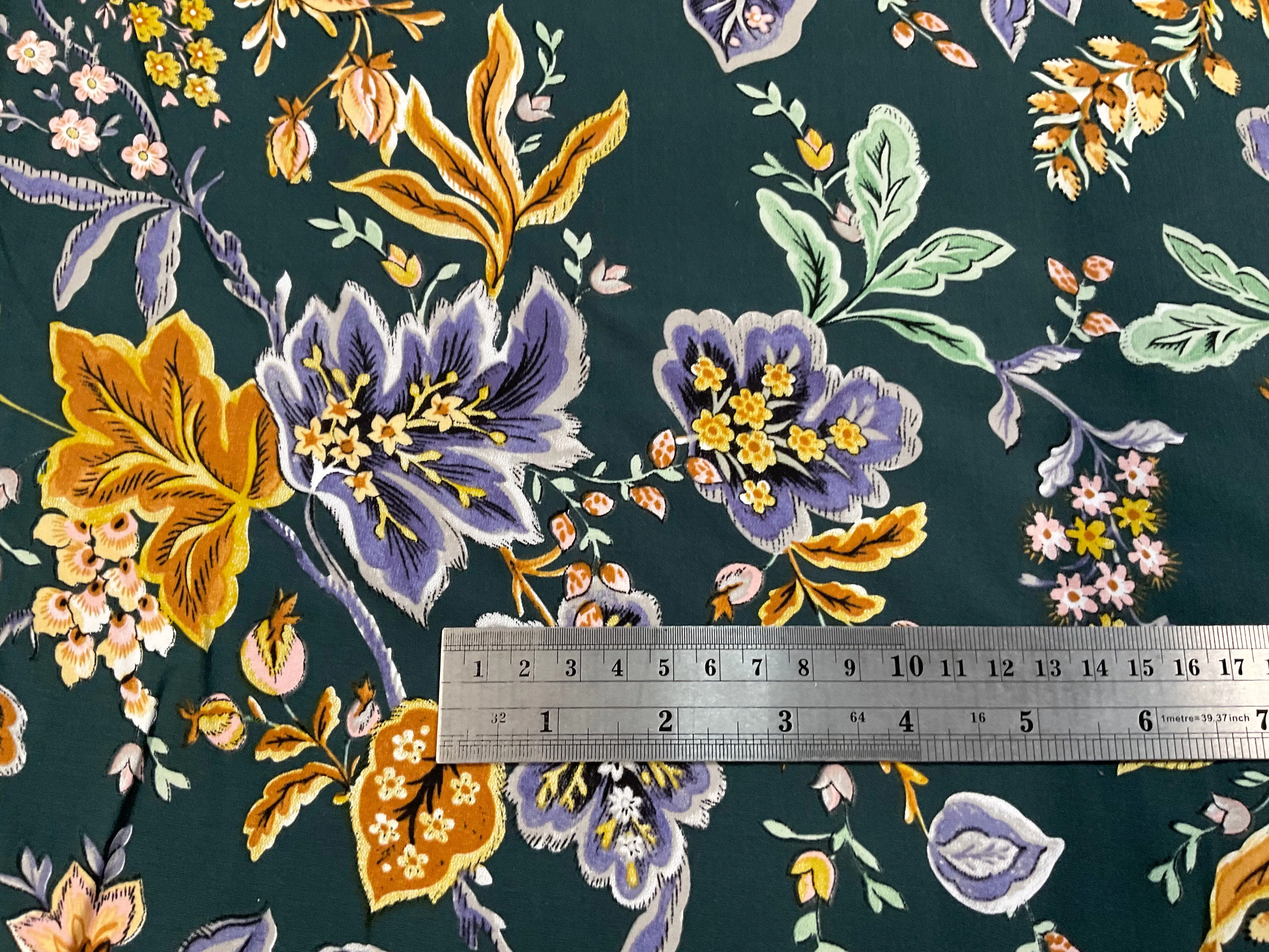 Floral on Bottle Green Stretch Viscose