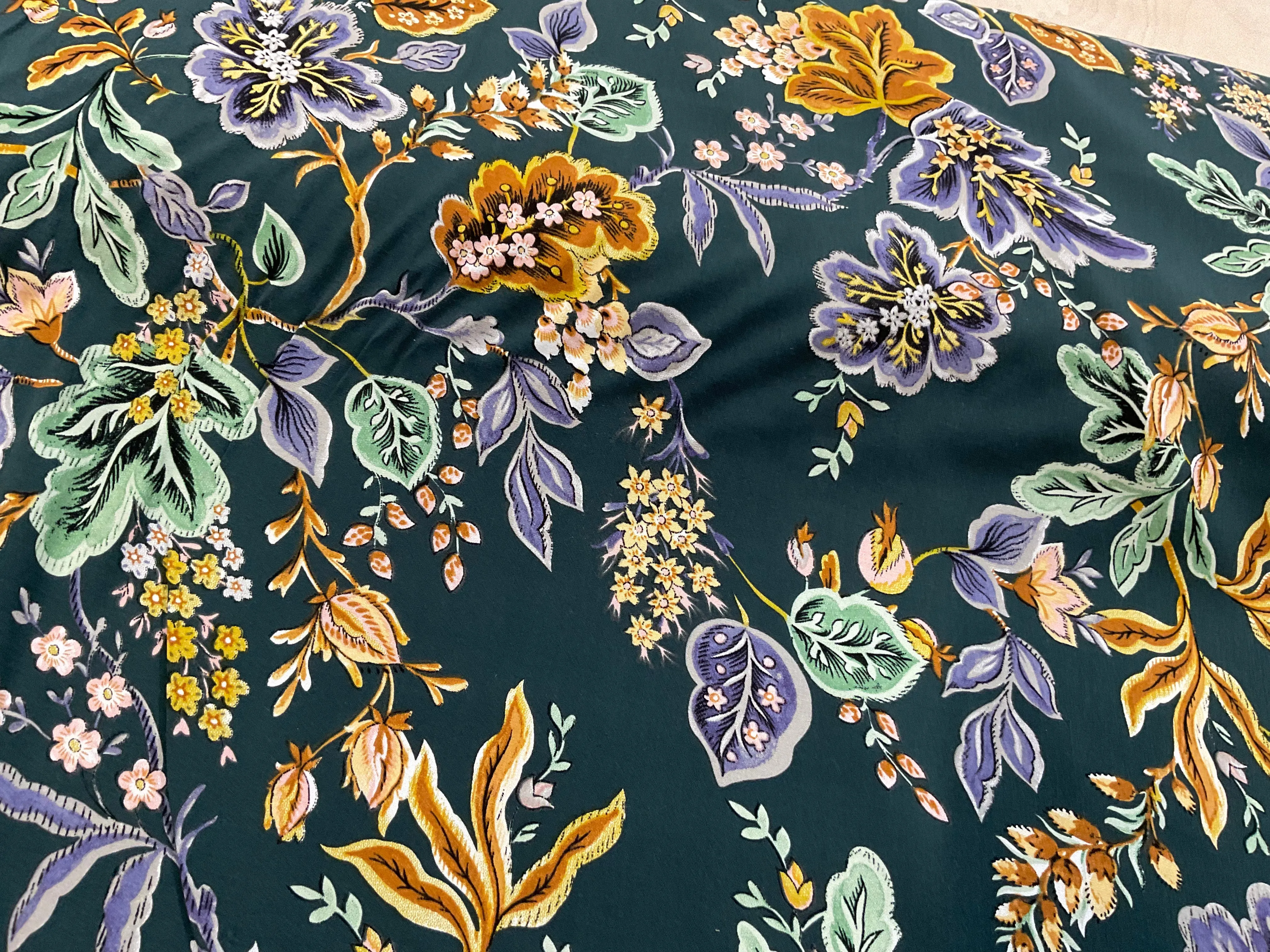 Floral on Bottle Green Stretch Viscose