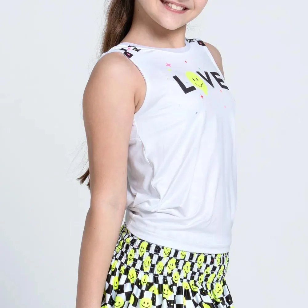 Girls' Highly Smiley Tie Back Tennis Tank White