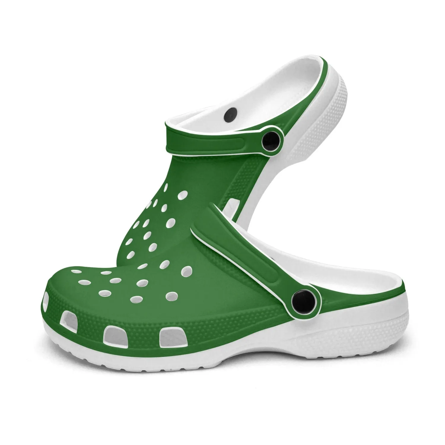 Green Color Unisex Clogs, Best Solid Dark Green Color Unisex Classic Lightweight Best Sandals For Men or Women