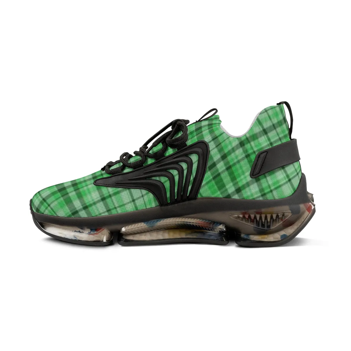 Green Plaid Print Men's Shoes, Best Plaid Print Designer Casual Comfy Men's Mesh Sports Sneakers