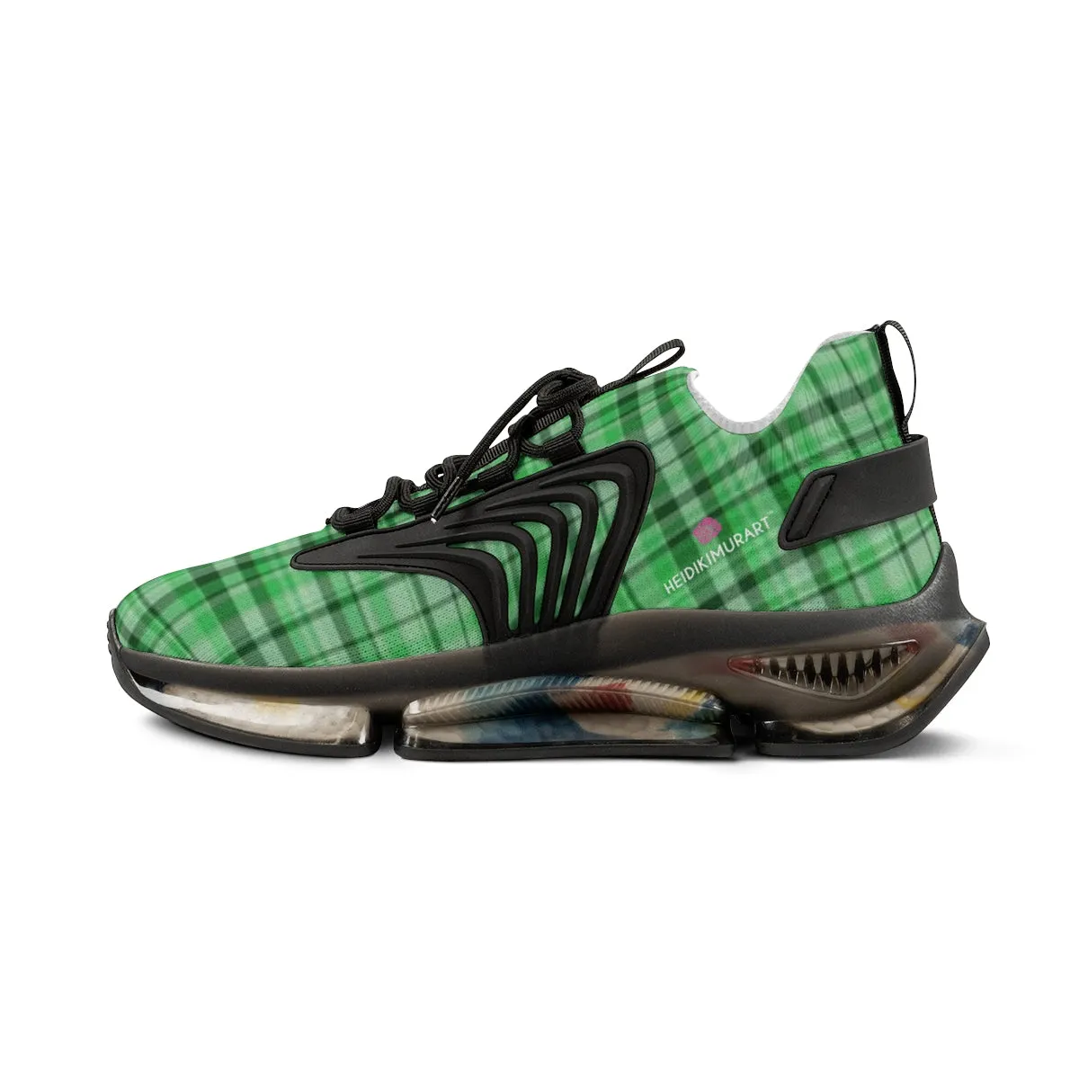 Green Plaid Print Men's Shoes, Best Plaid Print Designer Casual Comfy Men's Mesh Sports Sneakers