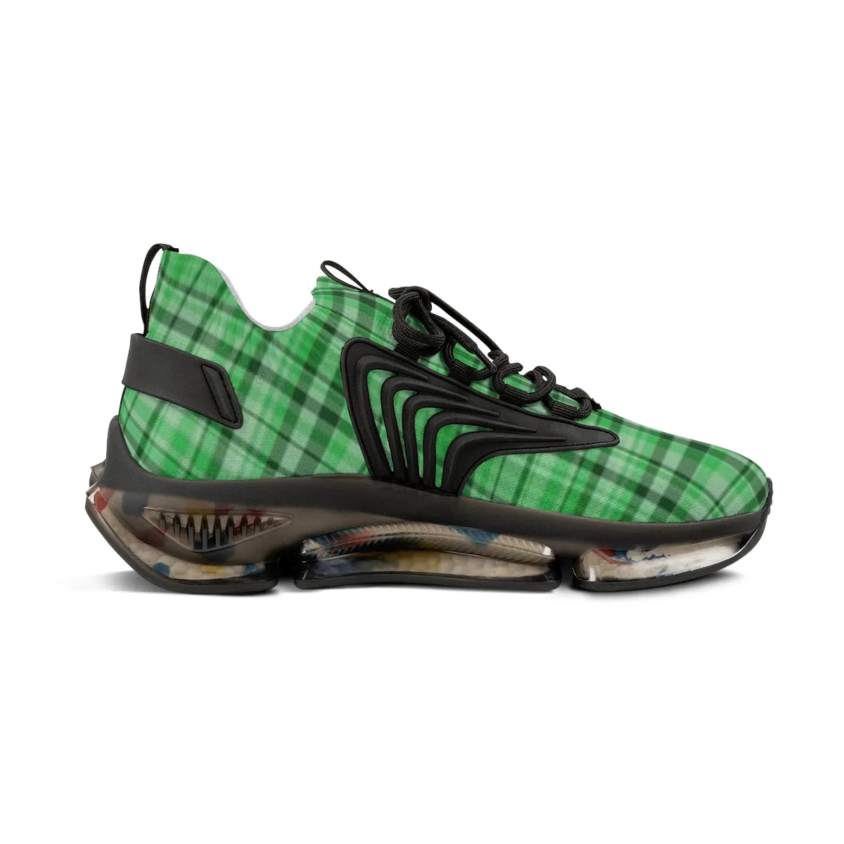 Green Plaid Print Men's Shoes, Best Plaid Print Designer Casual Comfy Men's Mesh Sports Sneakers