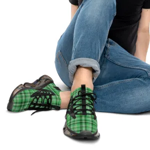 Green Plaid Print Men's Shoes, Best Plaid Print Designer Casual Comfy Men's Mesh Sports Sneakers