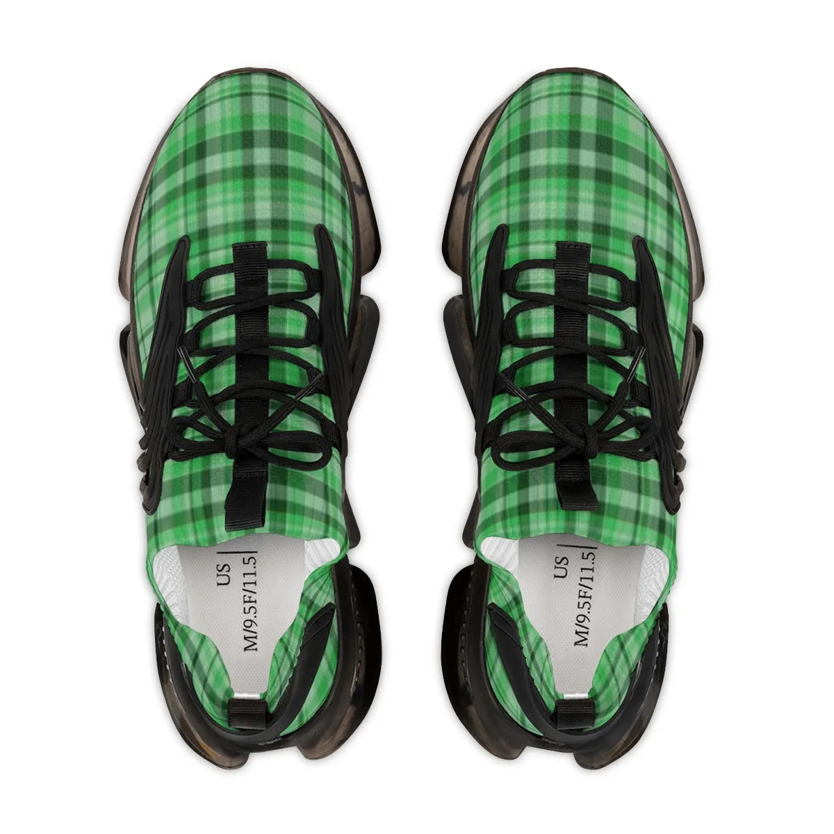 Green Plaid Print Men's Shoes, Best Plaid Print Designer Casual Comfy Men's Mesh Sports Sneakers