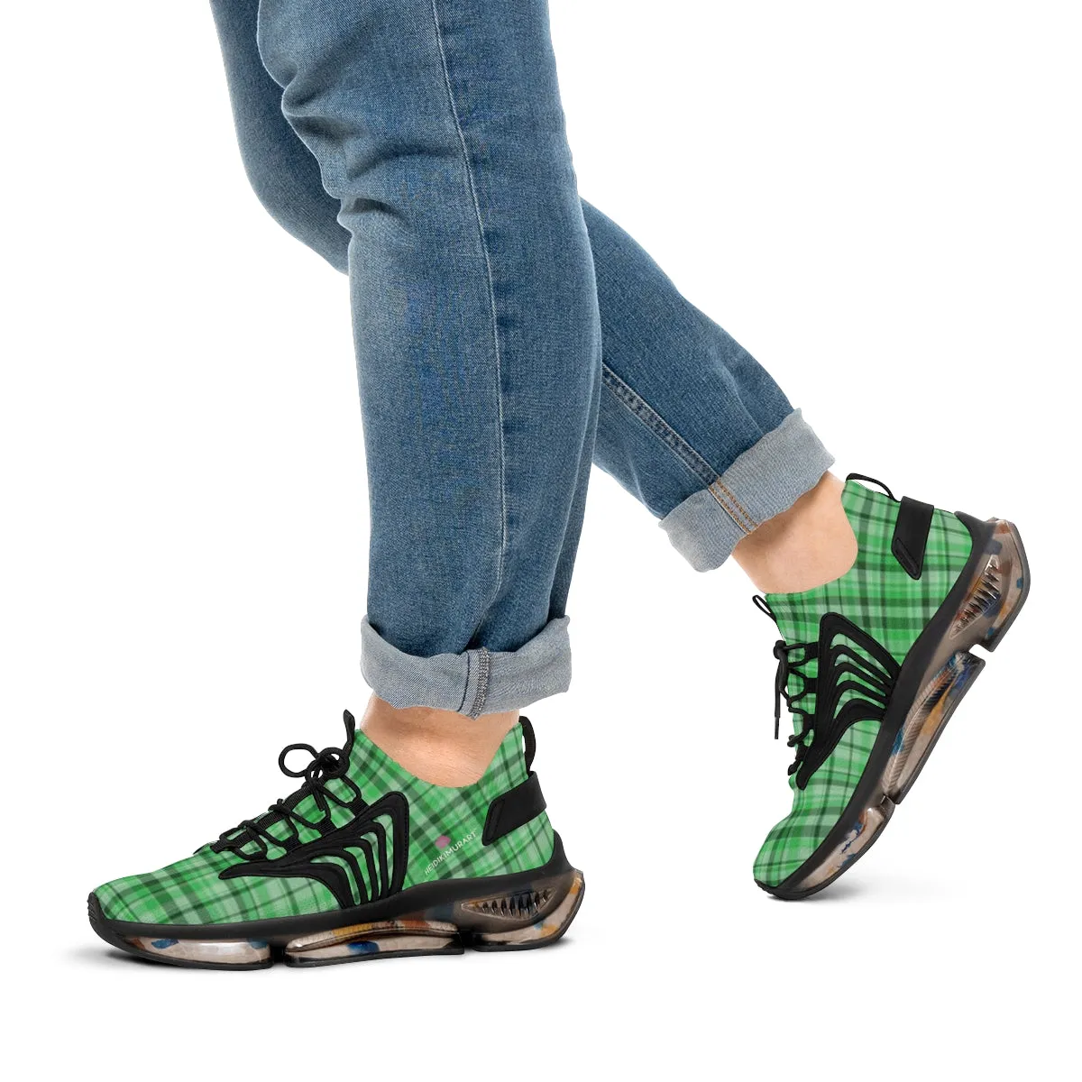 Green Plaid Print Men's Shoes, Best Plaid Print Designer Casual Comfy Men's Mesh Sports Sneakers