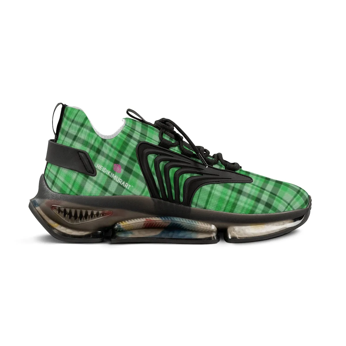 Green Plaid Print Men's Shoes, Best Plaid Print Designer Casual Comfy Men's Mesh Sports Sneakers