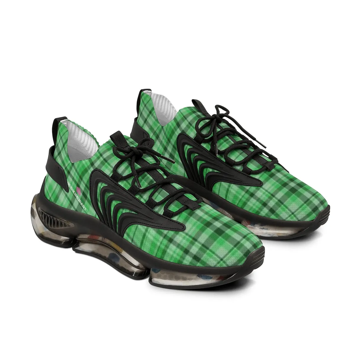 Green Plaid Print Men's Shoes, Best Plaid Print Designer Casual Comfy Men's Mesh Sports Sneakers