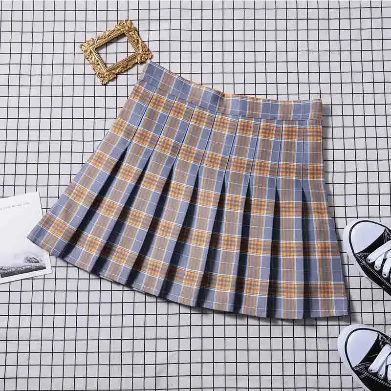 HELIAR Women Plaid Sweet Pleated Skirts Preppy Style A-line High Waist Mini Skirts Harajuku Slim Sexy Skirts Summer Spring