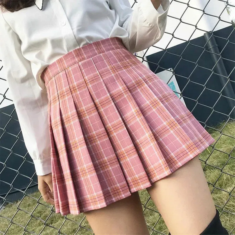 HELIAR Women Plaid Sweet Pleated Skirts Preppy Style A-line High Waist Mini Skirts Harajuku Slim Sexy Skirts Summer Spring